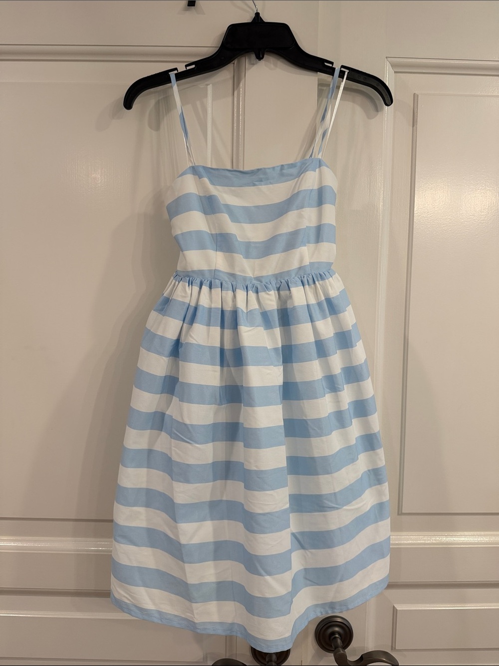 Aura Light Blue and White Striped Spaghetti Strap Mini Dress